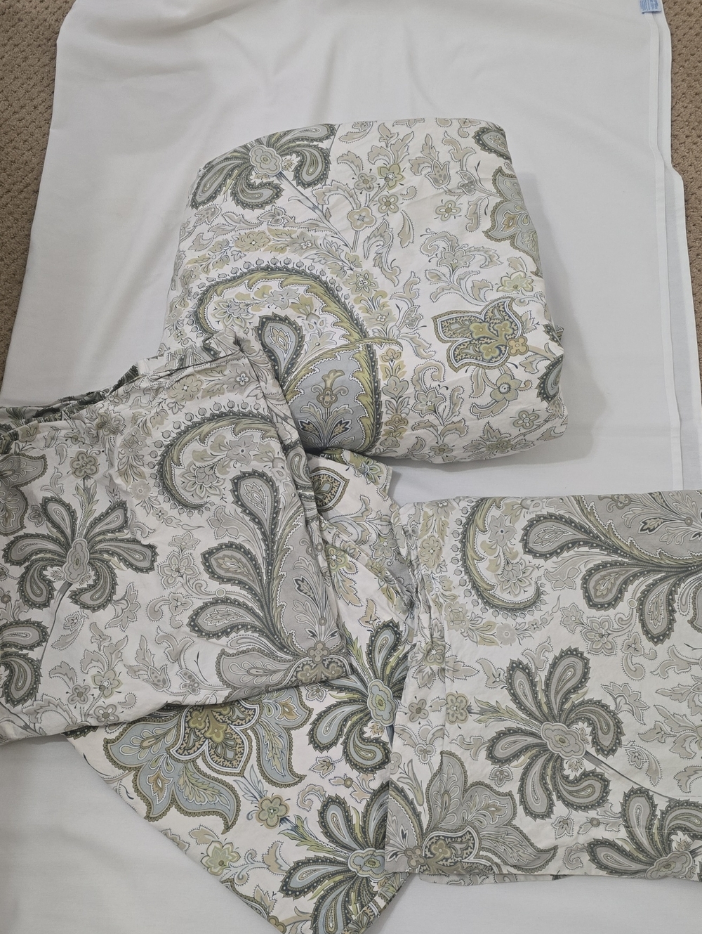 Pottery Barn King Sz Caesarea Duvet Set Green Paisley 4 PCs
